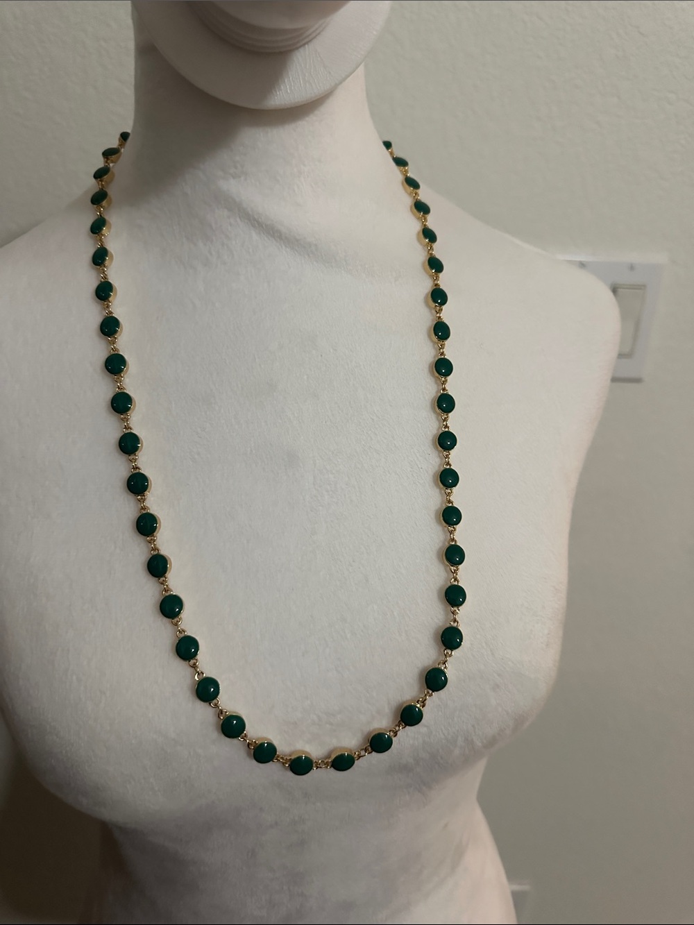 Talbots Emerald Green Bead Gold-Tone Station Necklace